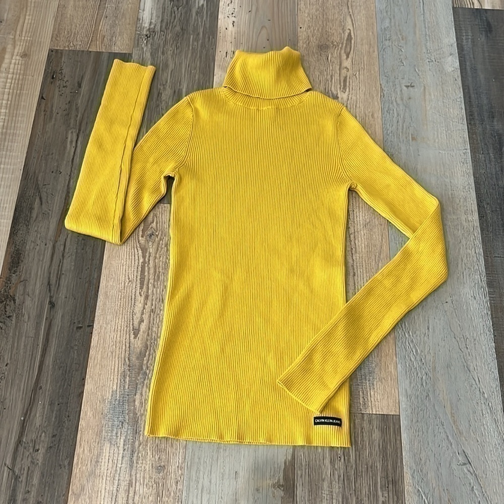 Calvin Klein Women Yellow turtleneck Neck Sweater Size XS Long Sleeve